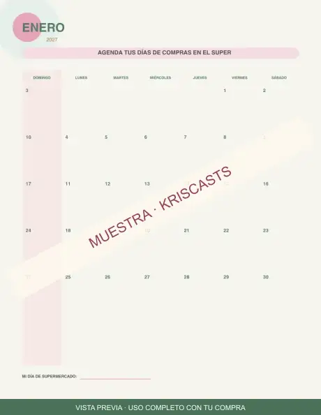 Muestra del calendario de compras, entre las portadas y la planificación semanal