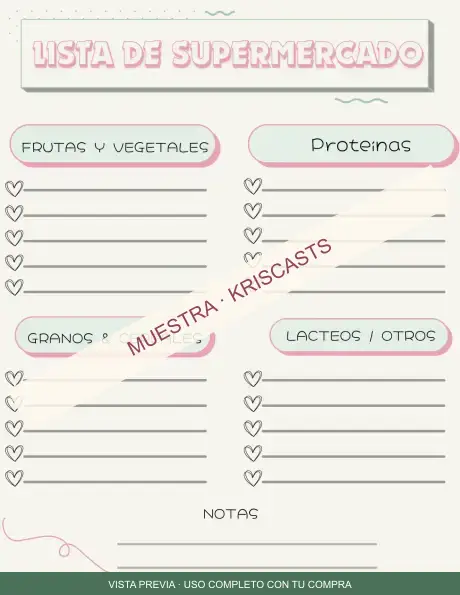 Muestra de la lista de supermercado
